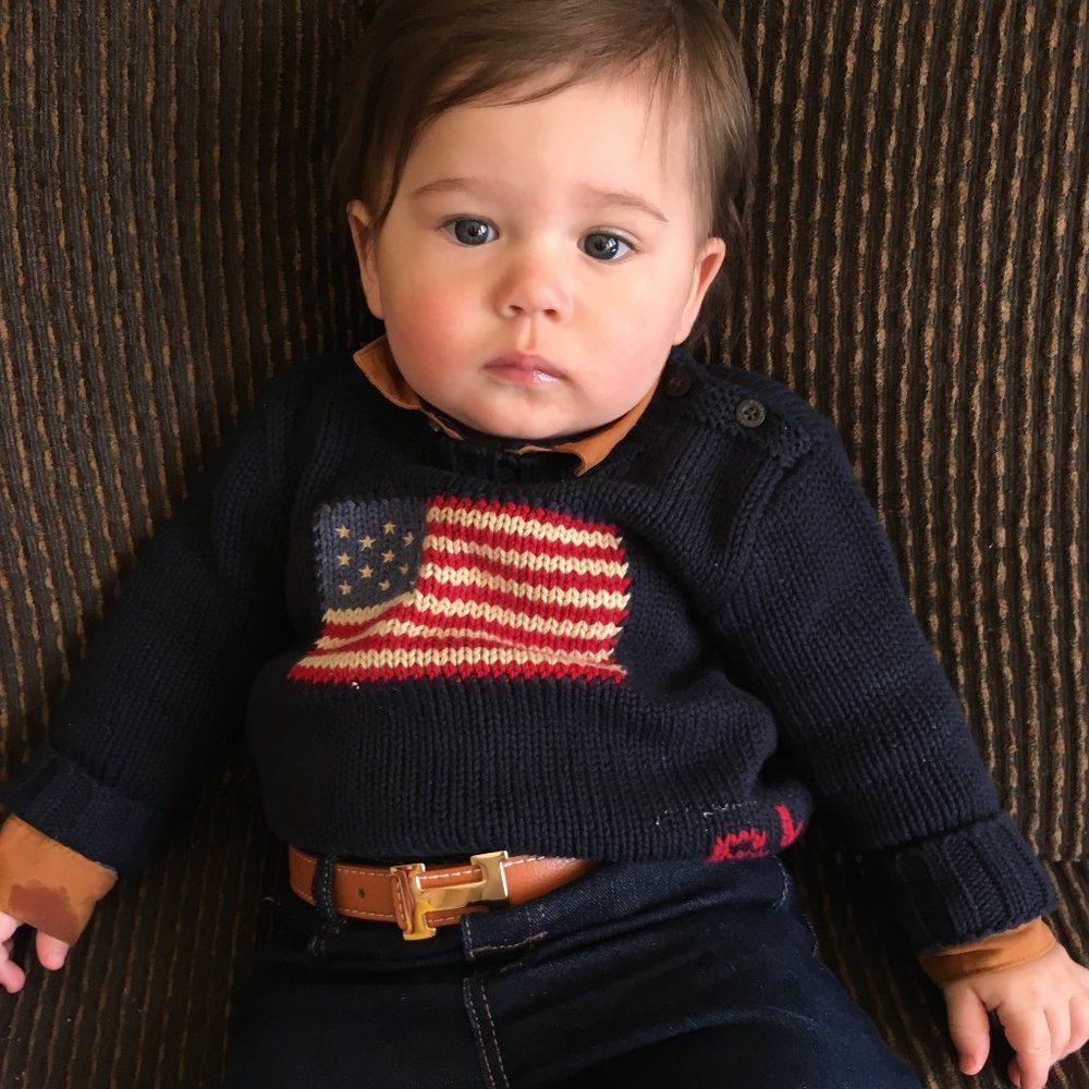 Size 18M Ralph Lauren Premium Navy Sweater w Flag